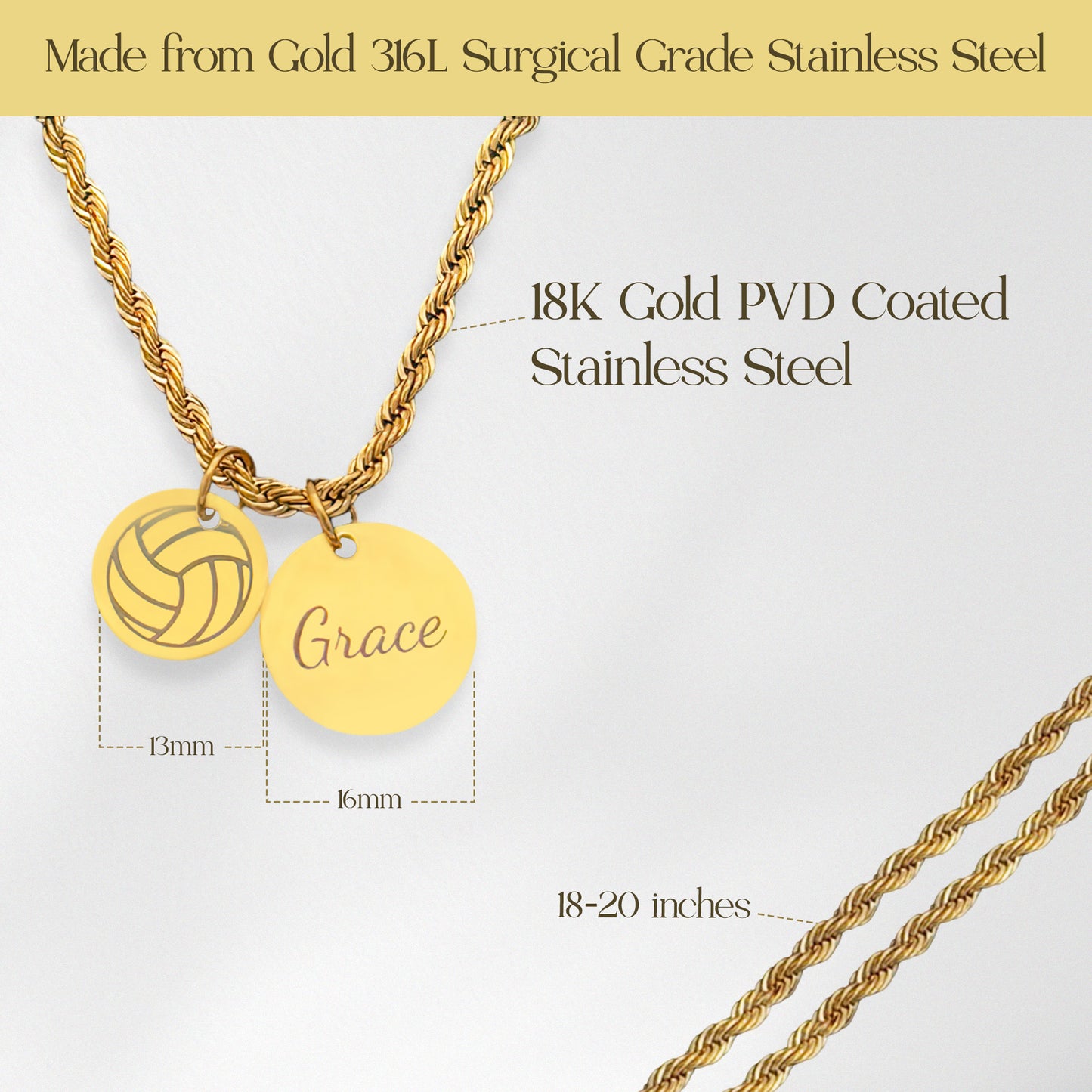 Volleyball - Personalized Gold Two Charm Volleyball Necklace