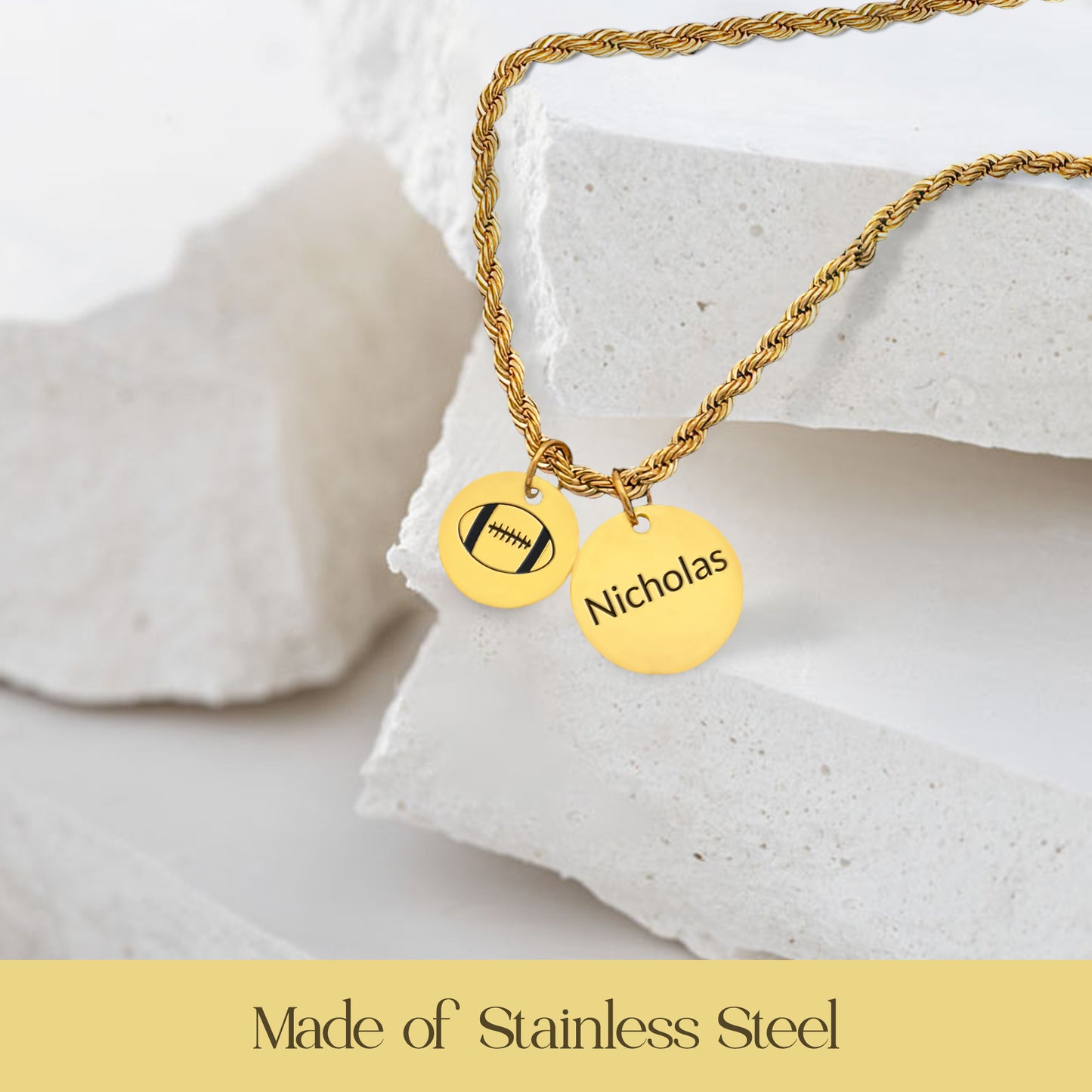 Football - Personalized Gold Two Charm Football Necklace