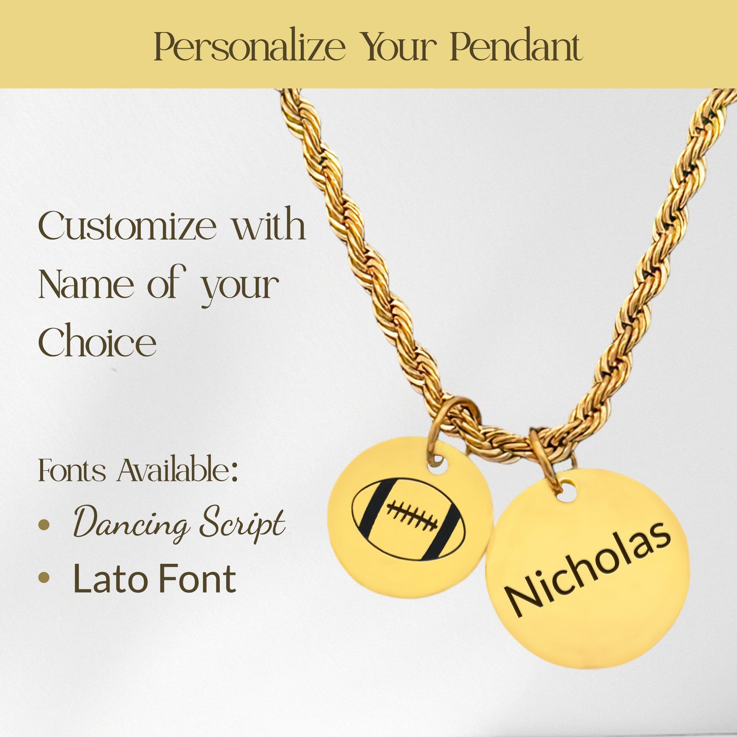Football - Personalized Gold Two Charm Football Necklace