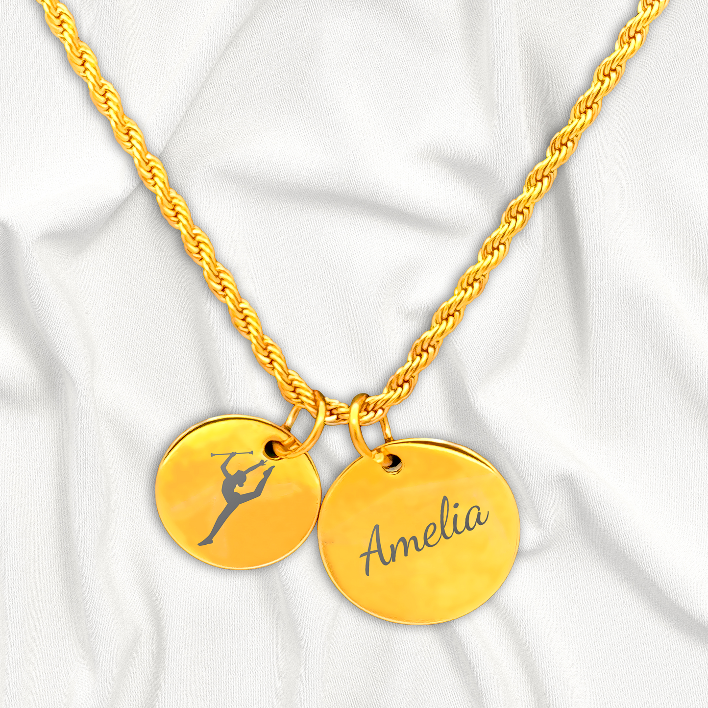 Baton Twirling - Personalized Gold Two Charm Baton Twirler Necklace