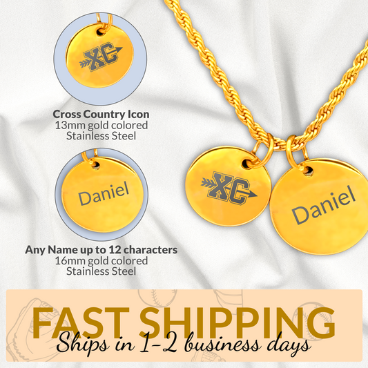 Cross Country Track and Field - Personalized Gold Two Charm Cross Country Necklace
