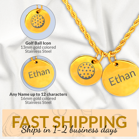 Golf - Personalized Gold Two Charm Golf Necklace