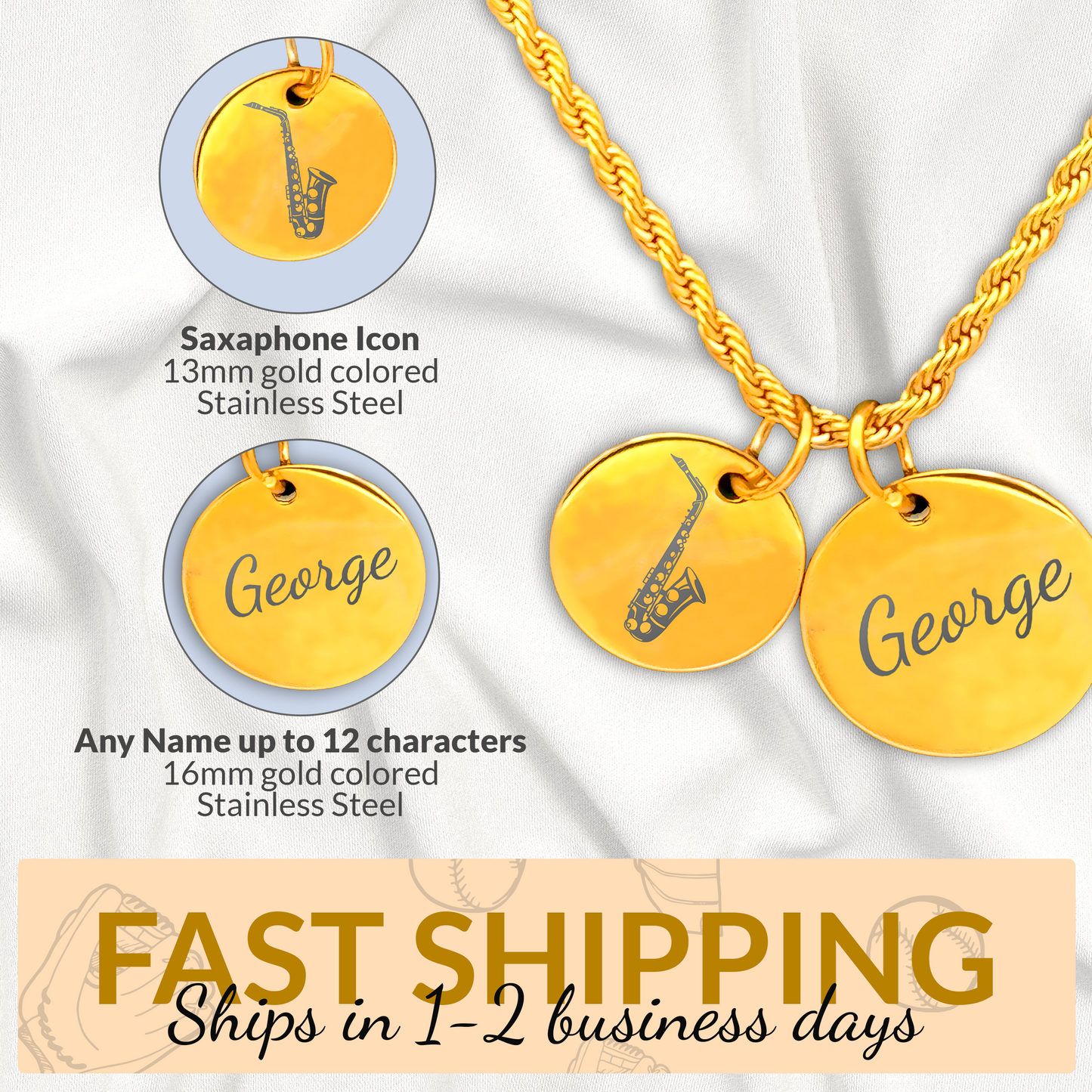 Saxophone - Two Charm Gold Saxophone Necklace