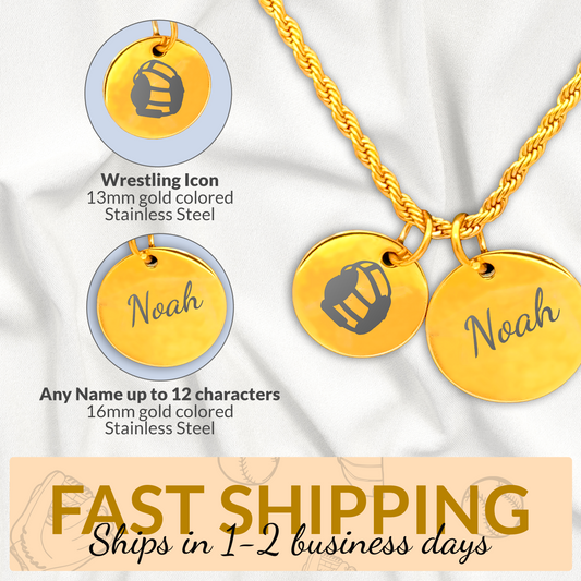 Wrestling - Personalized Gold Two Charm Wrestling Necklace