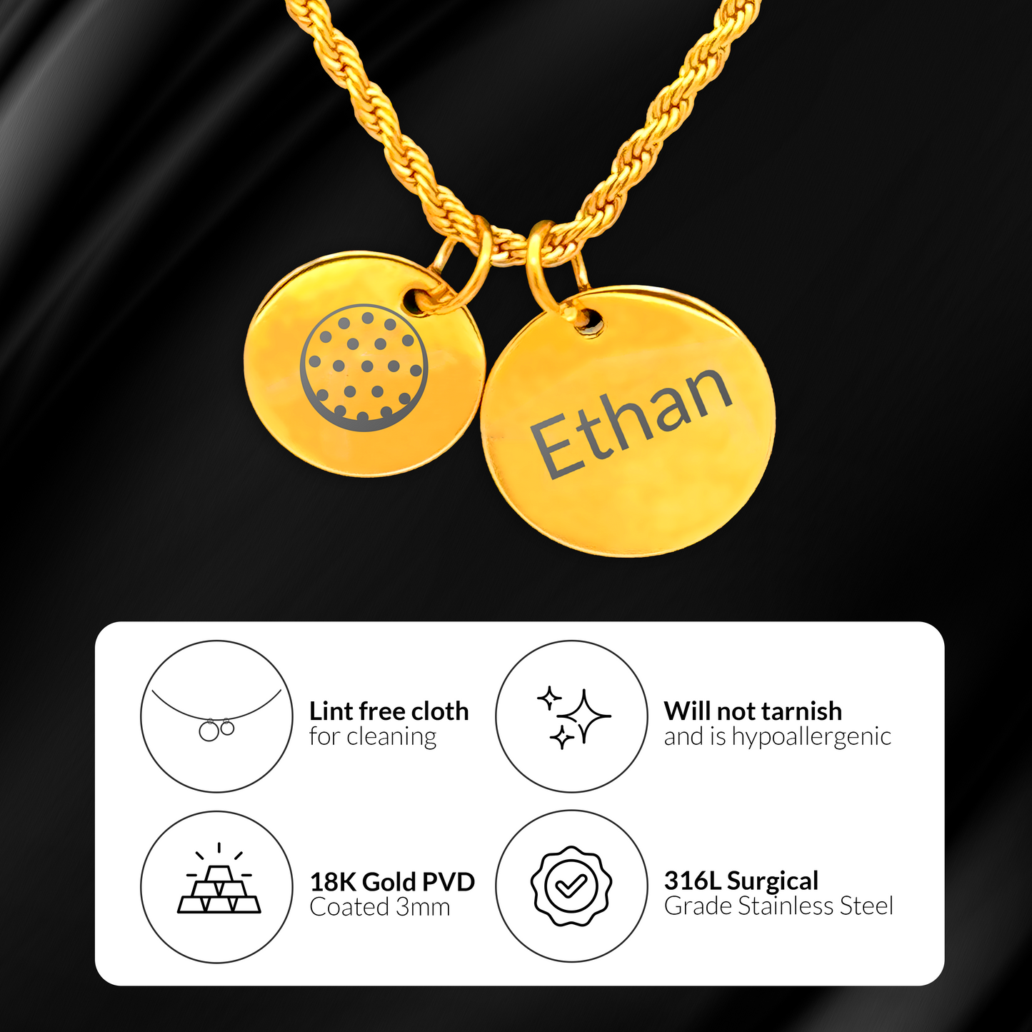 Golf - Personalized Gold Two Charm Golf Necklace