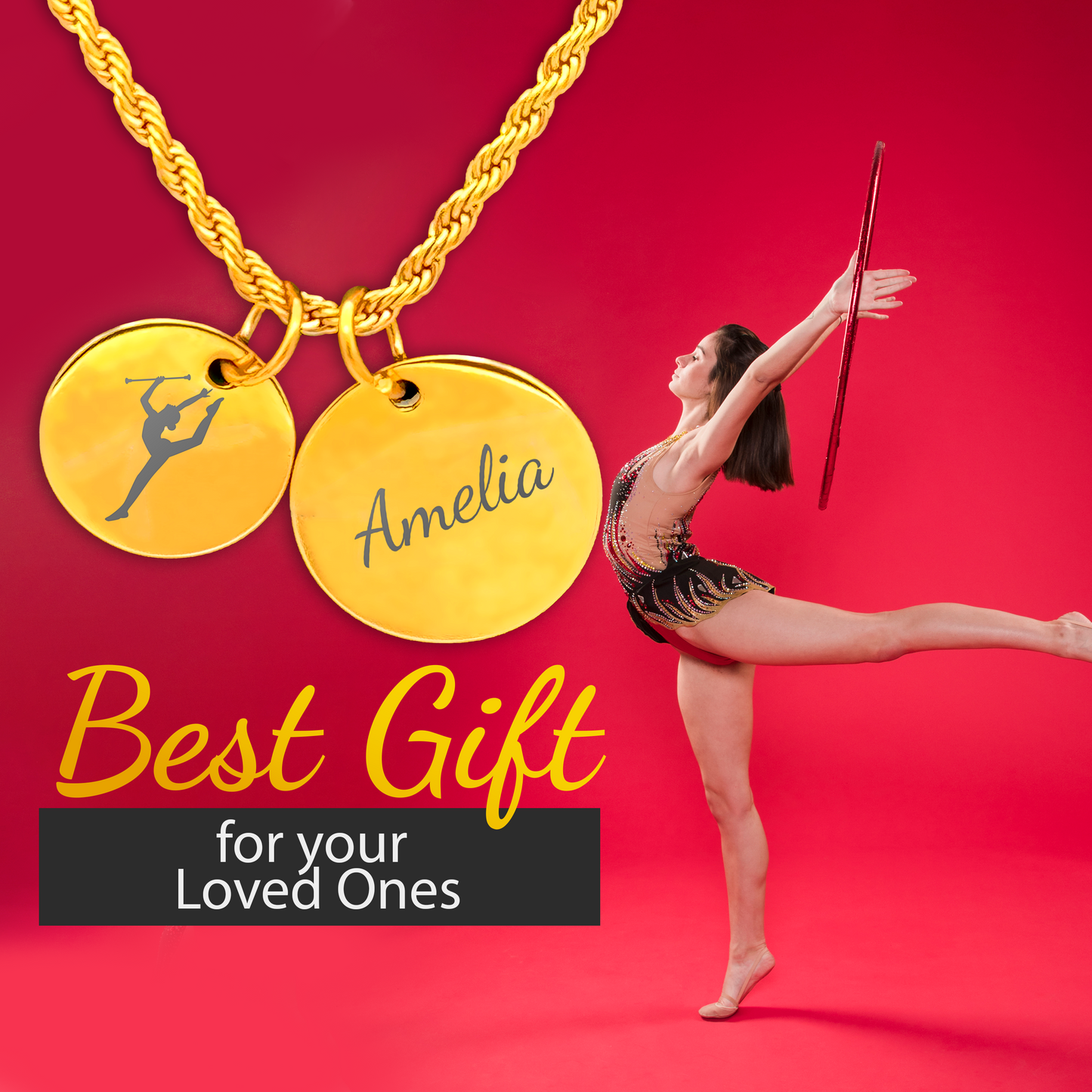 Baton Twirling - Personalized Gold Two Charm Baton Twirler Necklace