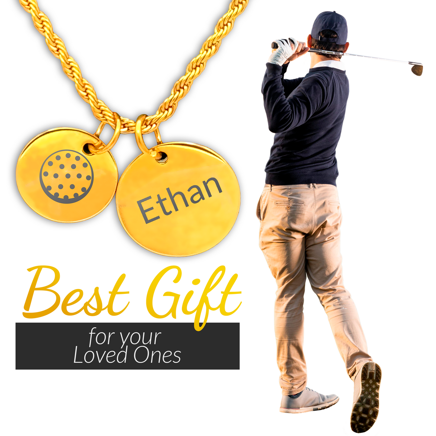 Golf - Personalized Gold Two Charm Golf Necklace