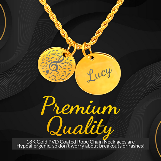 Music Lovers - Personalized Gold Two Charm Music Lover's Necklace