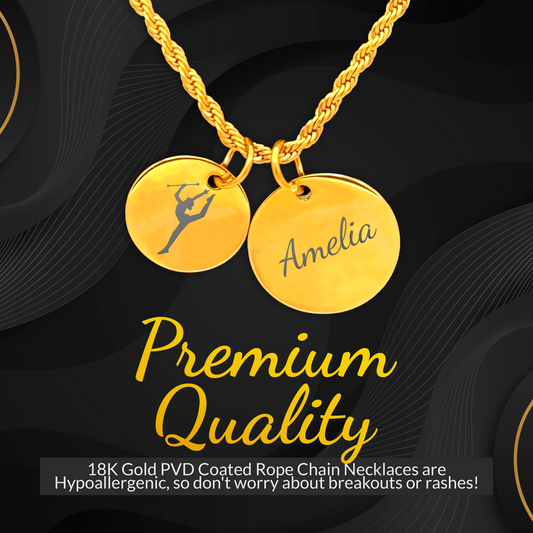 Baton Twirling - Personalized Gold Two Charm Baton Twirler Necklace