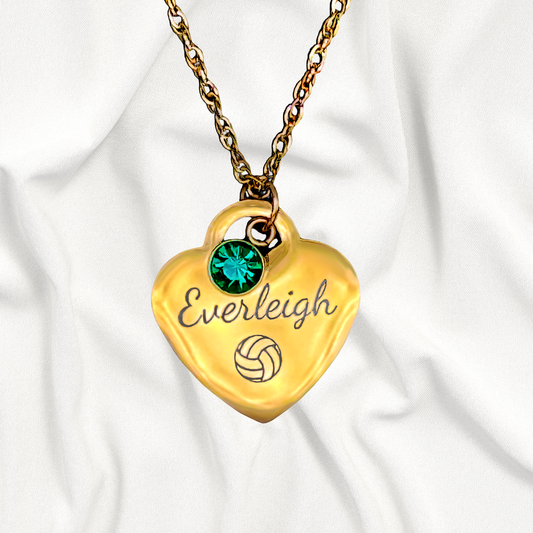 Heart Shaped Personalized Sports Birthstone Necklace