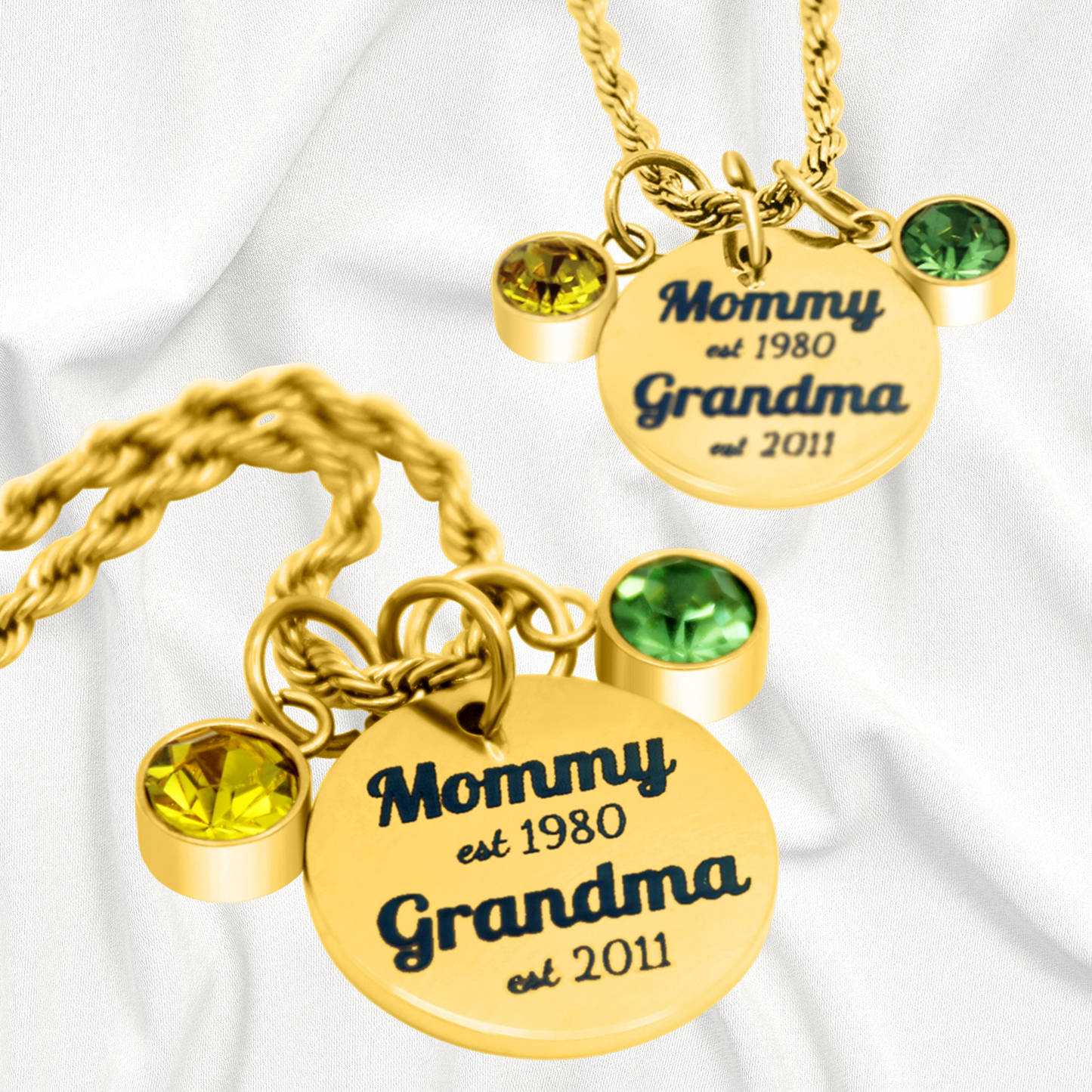 Personalized Year Established Mom & Grandma Birthstone Necklace