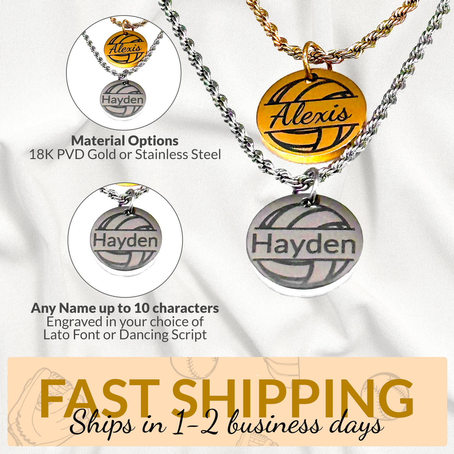 Volleyball - Personalized 5/8" Pendant Volleyball Necklace