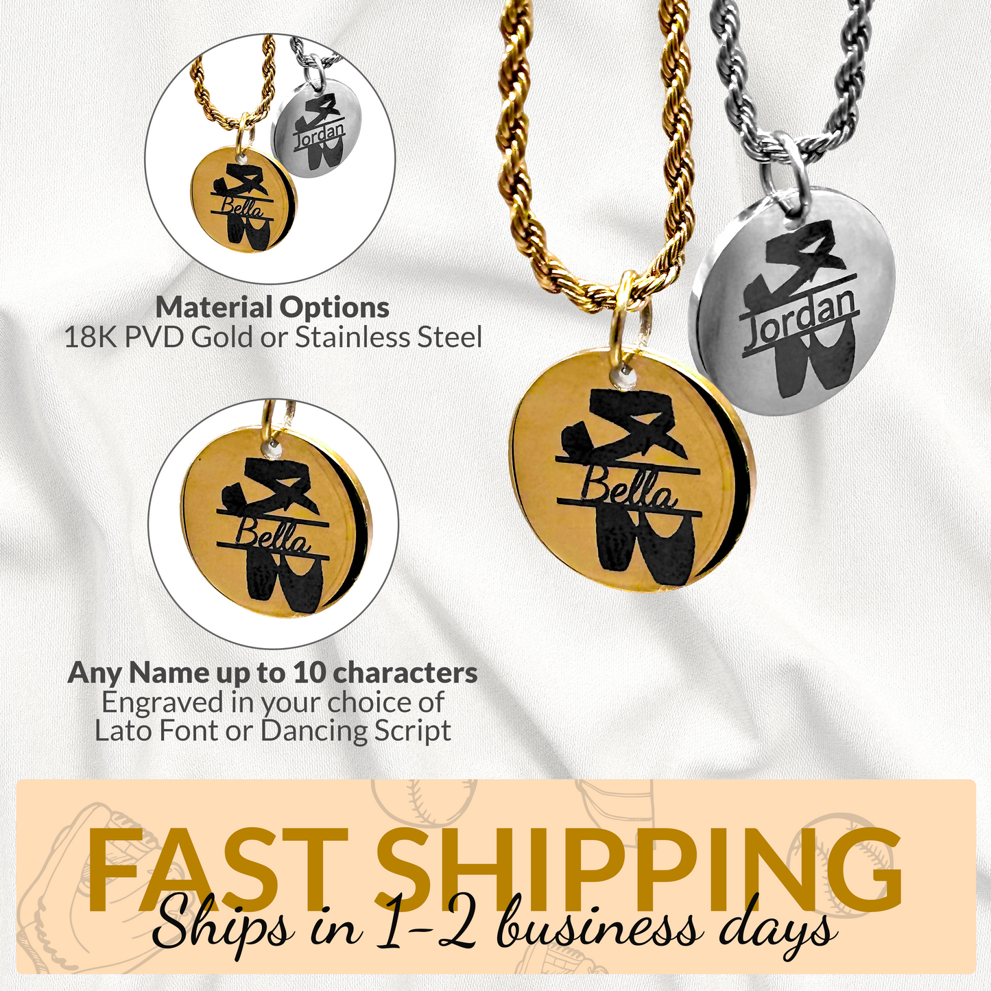 Personalized Ballet Shoes Pendant Necklace