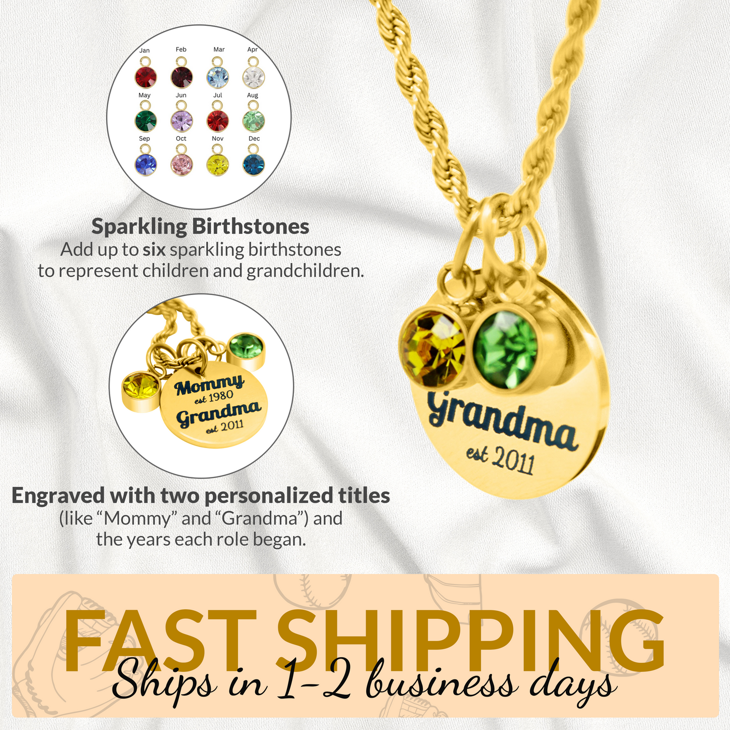 Personalized Year Established Mom & Grandma Birthstone Necklace