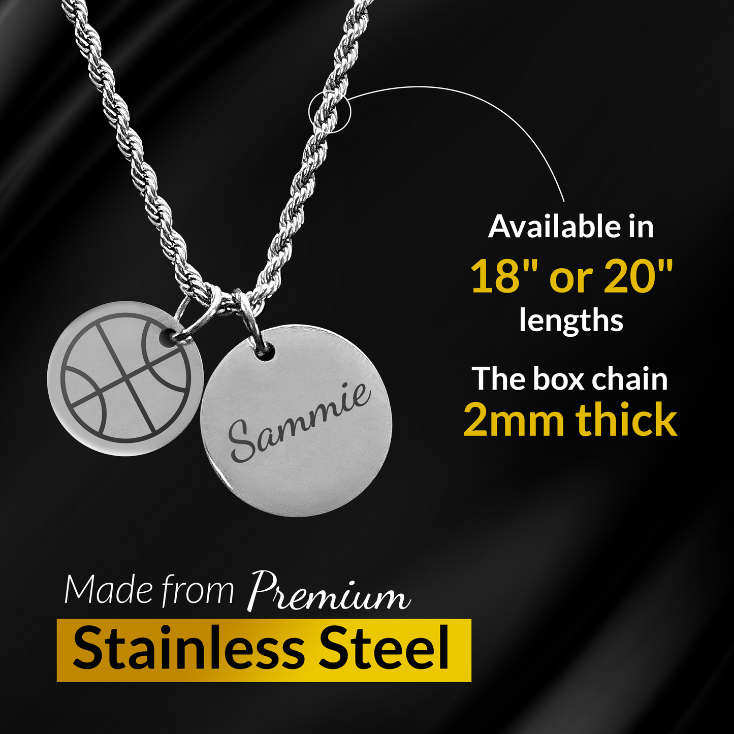 Stainless Steel Silver Custom Two Charm Sports Necklace