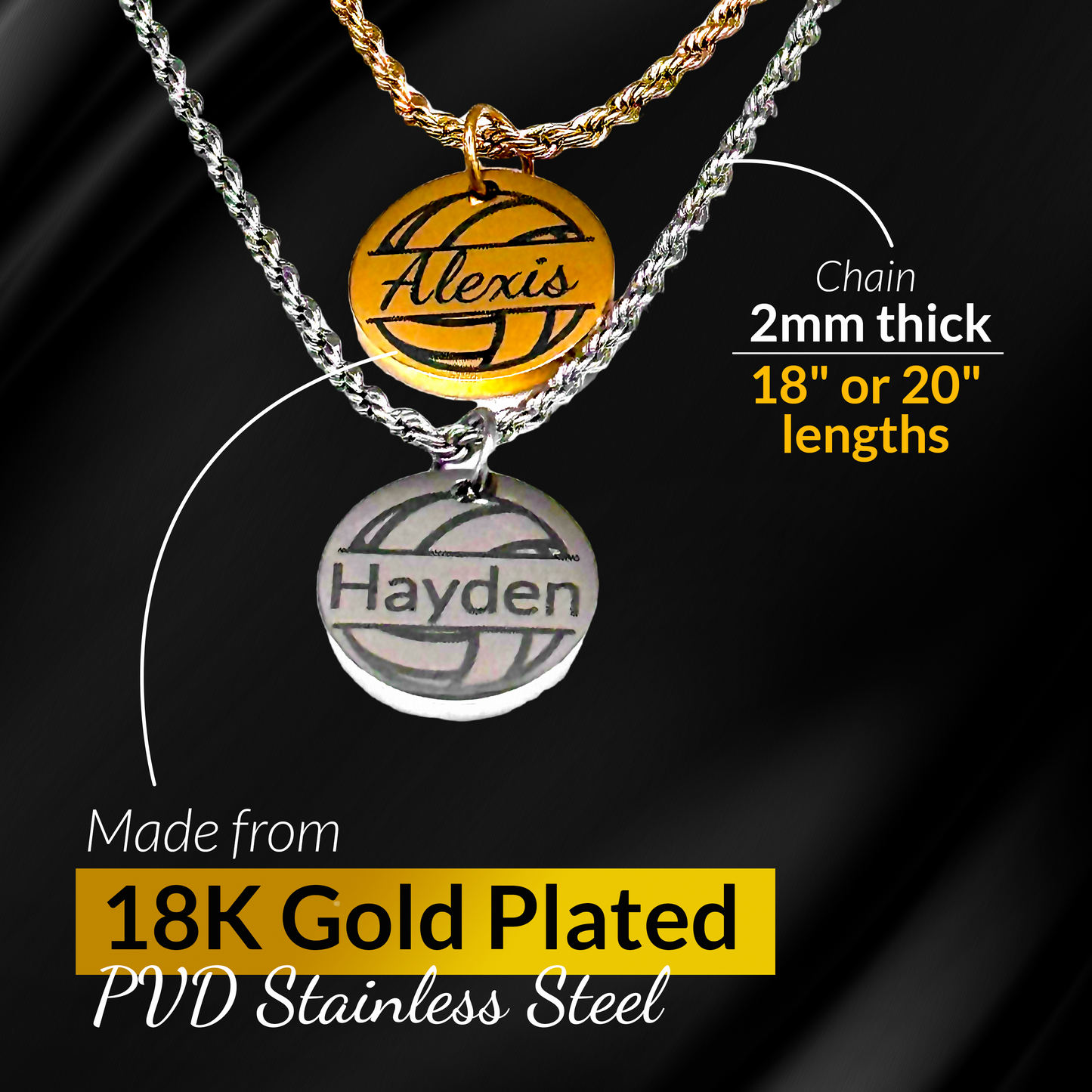 Volleyball - Personalized 5/8" Pendant Volleyball Necklace