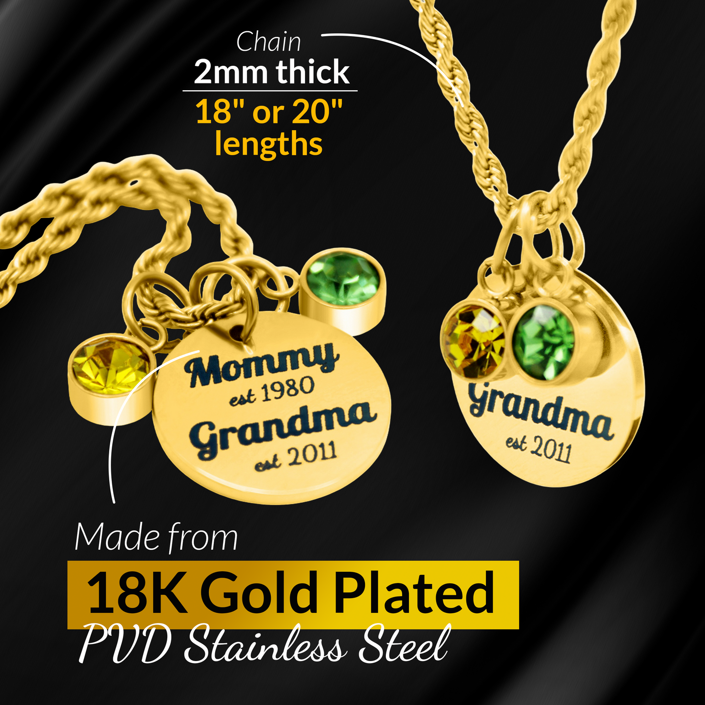 Personalized Year Established Mom & Grandma Birthstone Necklace
