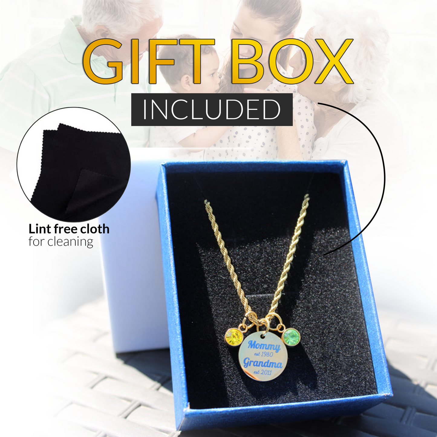 Personalized Year Established Mom & Grandma Birthstone Necklace