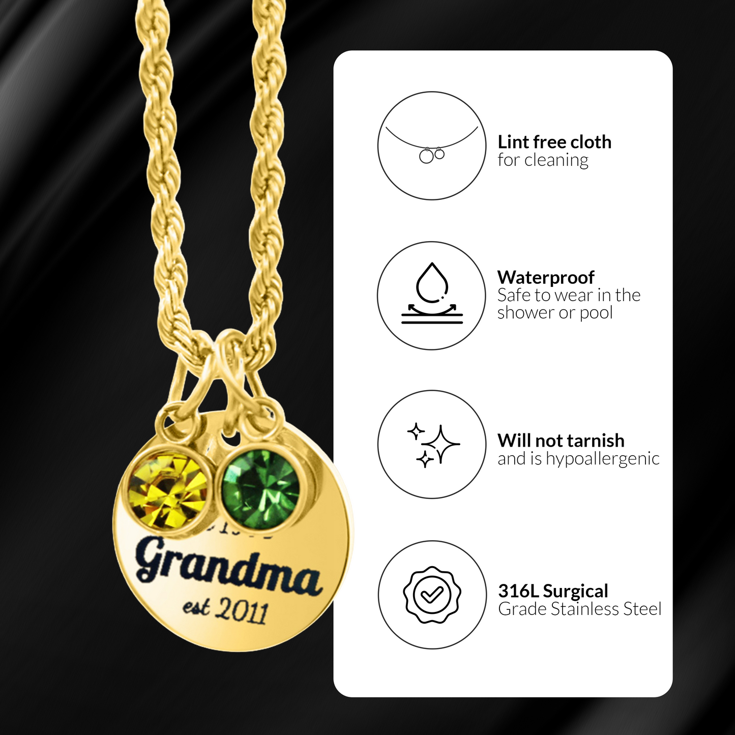 Personalized Year Established Mom & Grandma Birthstone Necklace