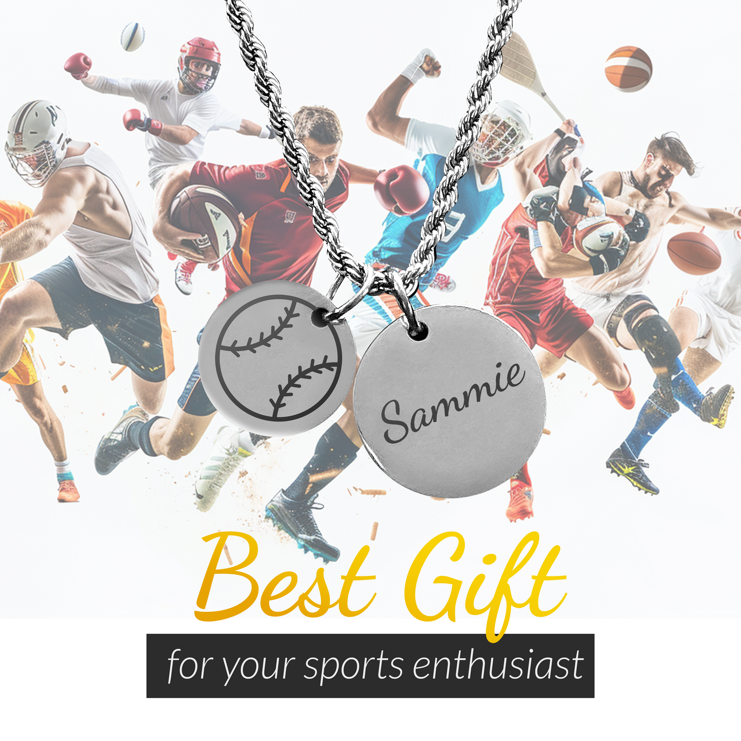 Stainless Steel Silver Custom Two Charm Sports Necklace