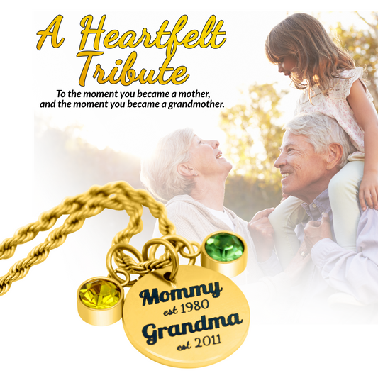 Personalized Year Established Mom & Grandma Birthstone Necklace