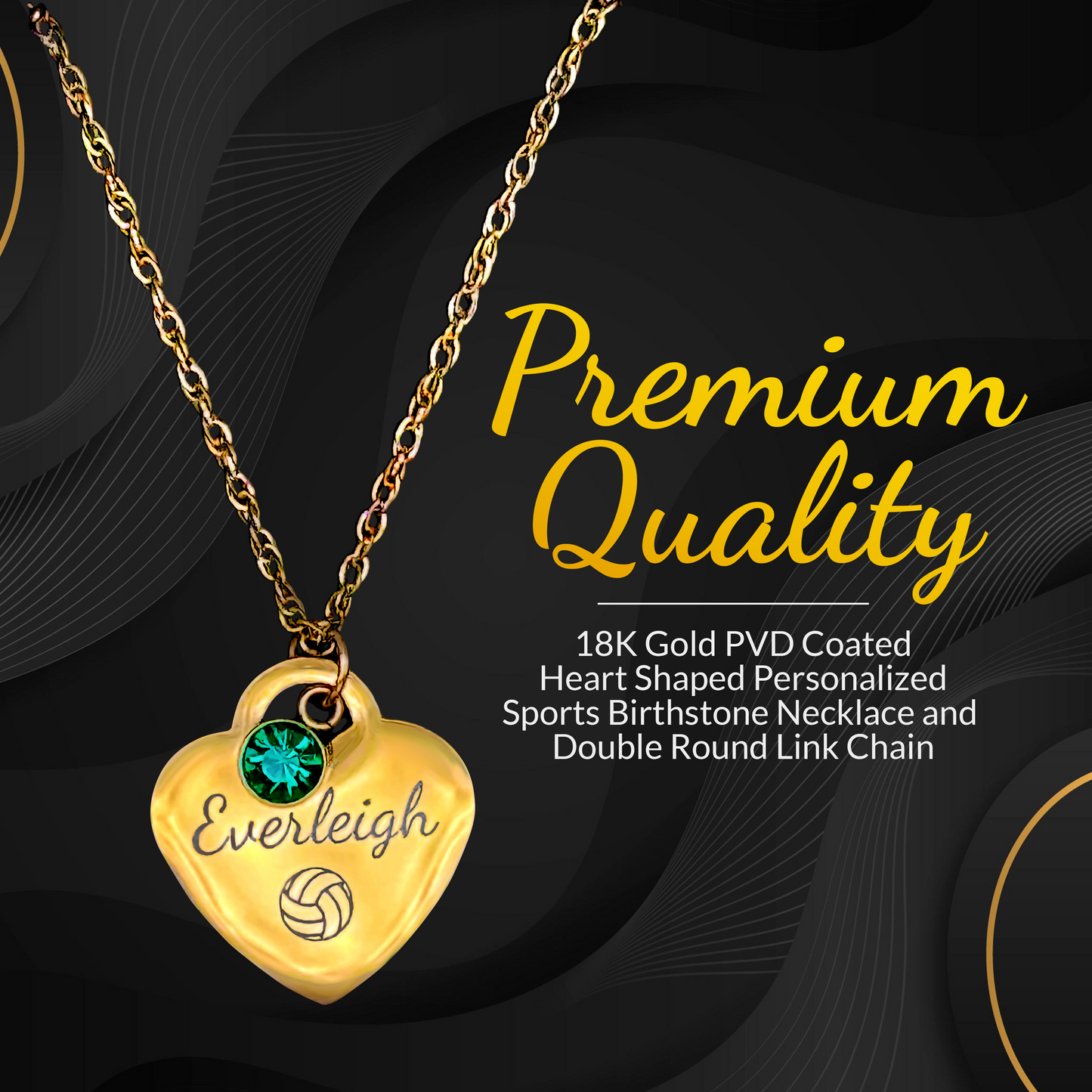 Heart Shaped Personalized Sports Birthstone Necklace