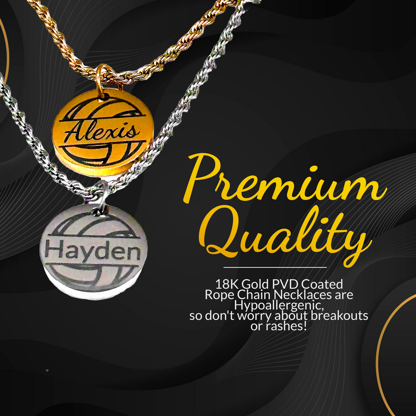 Volleyball - Personalized 5/8" Pendant Volleyball Necklace