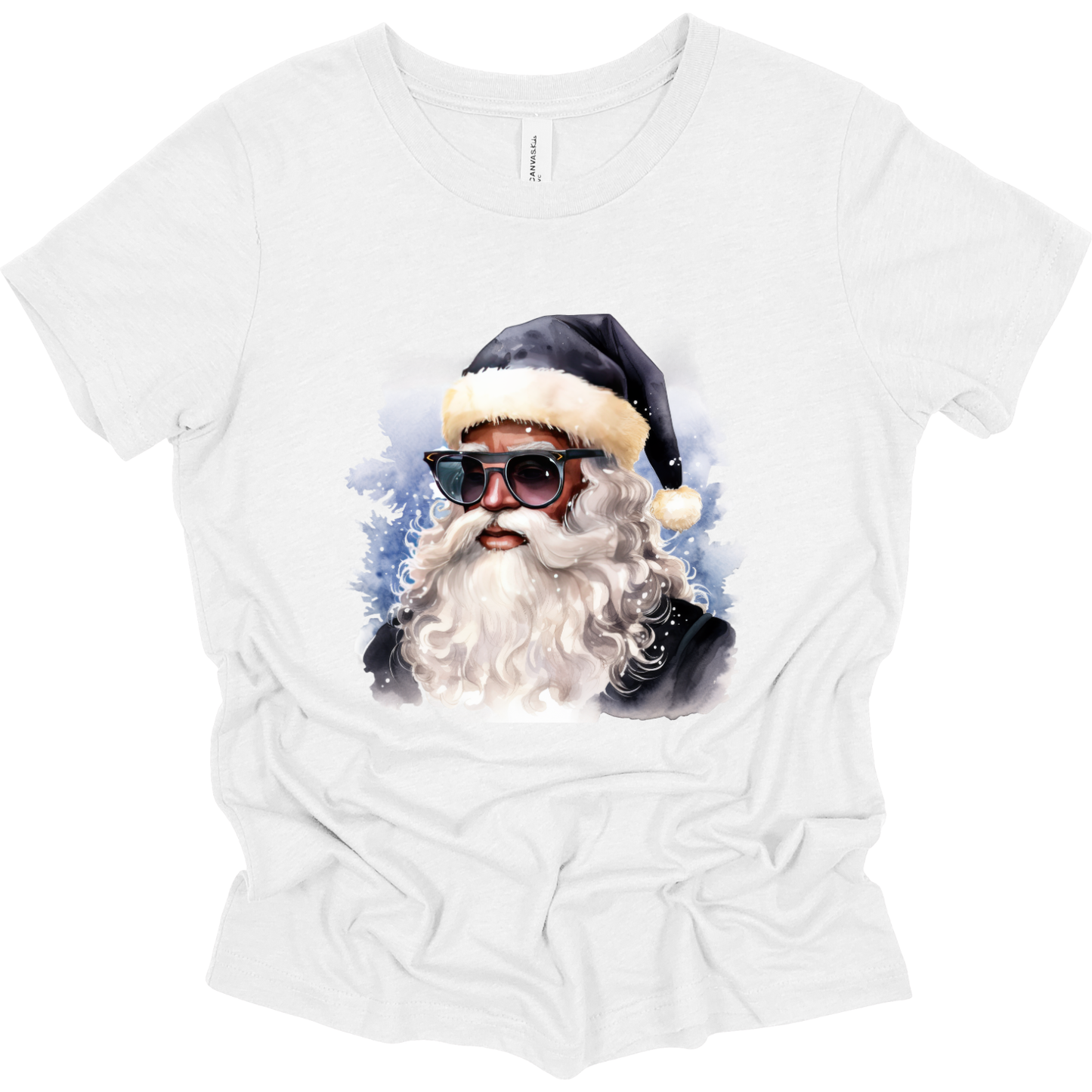 Youth Blue Hat Sunglasses Black Santa T-Shirt