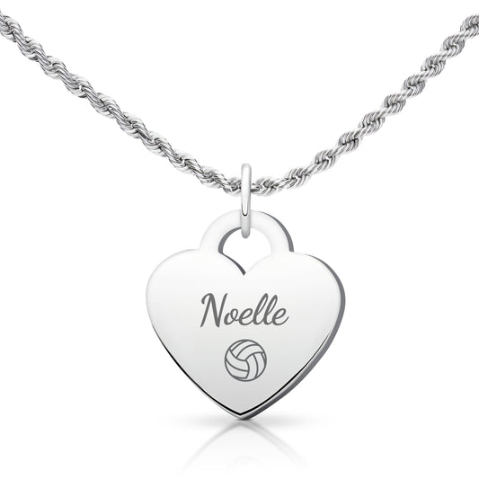 Personalized Heart Volleyball Rope Chain Necklace | Gold & Silver Stainless Steel
