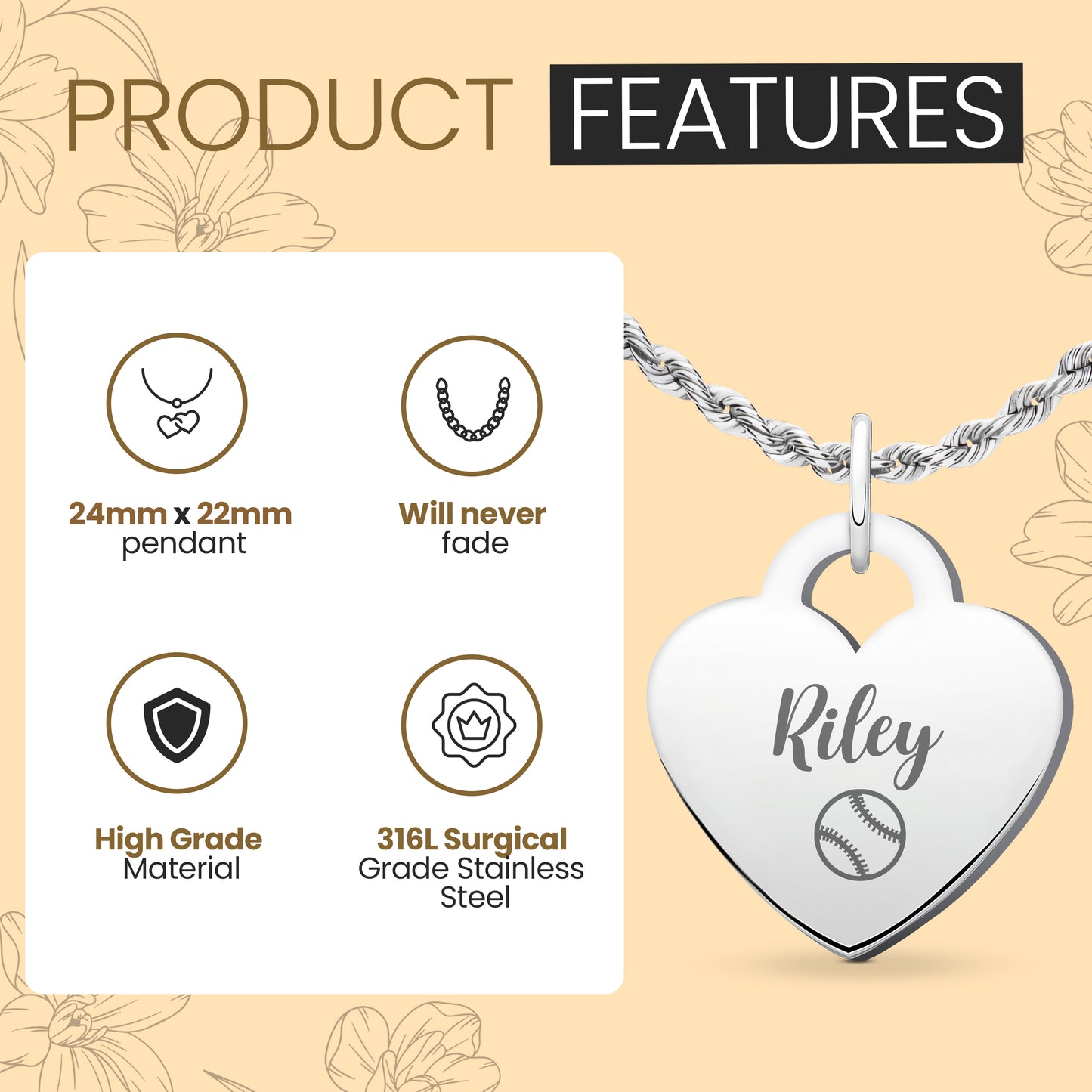 Softball - Personalized Silver Softball Rope Heart Necklace