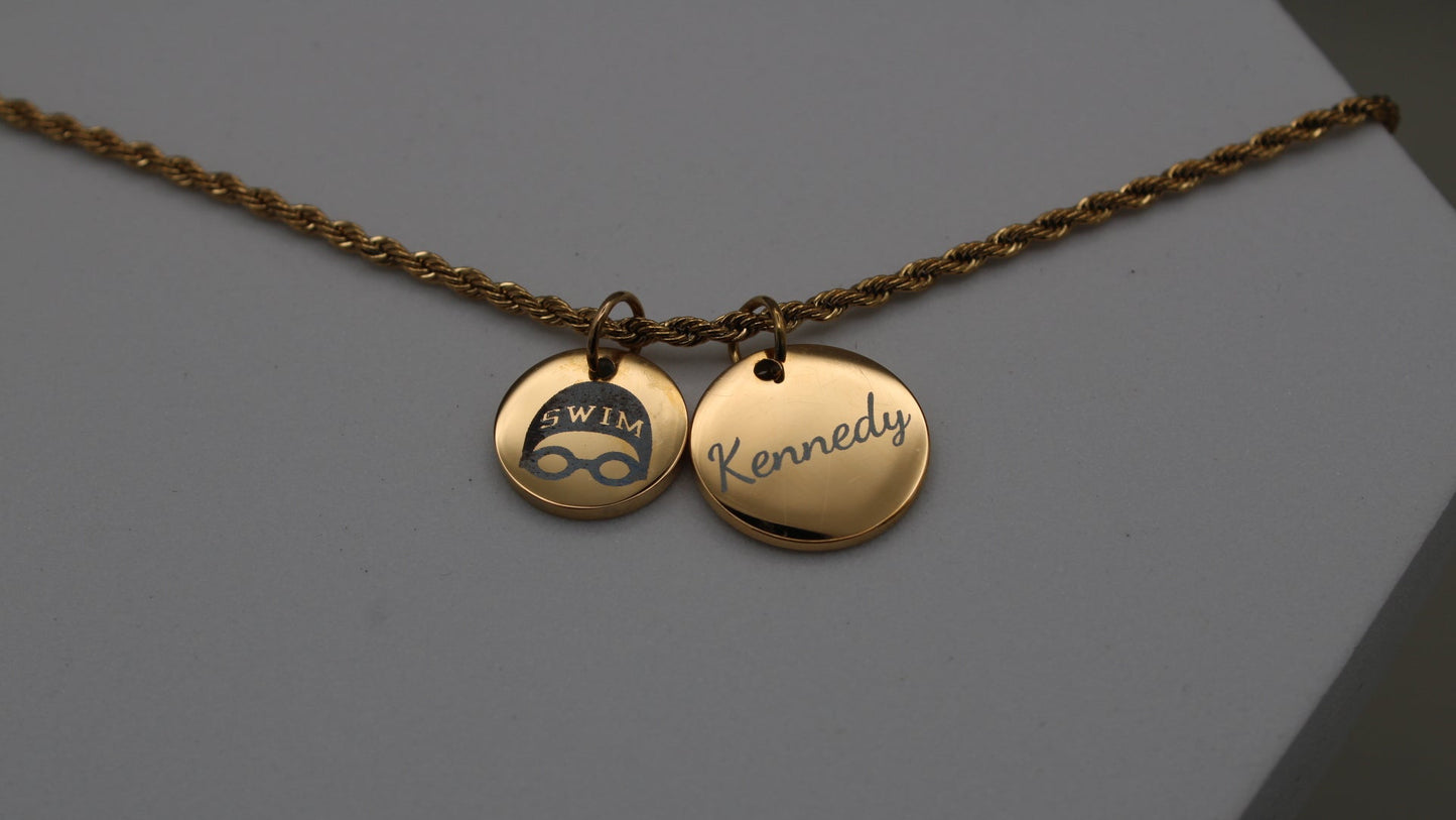 Swimming - Personalized Two Charm Swimming Necklace