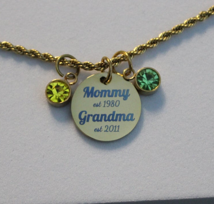 Personalized Year Established Mom & Grandma Birthstone Necklace