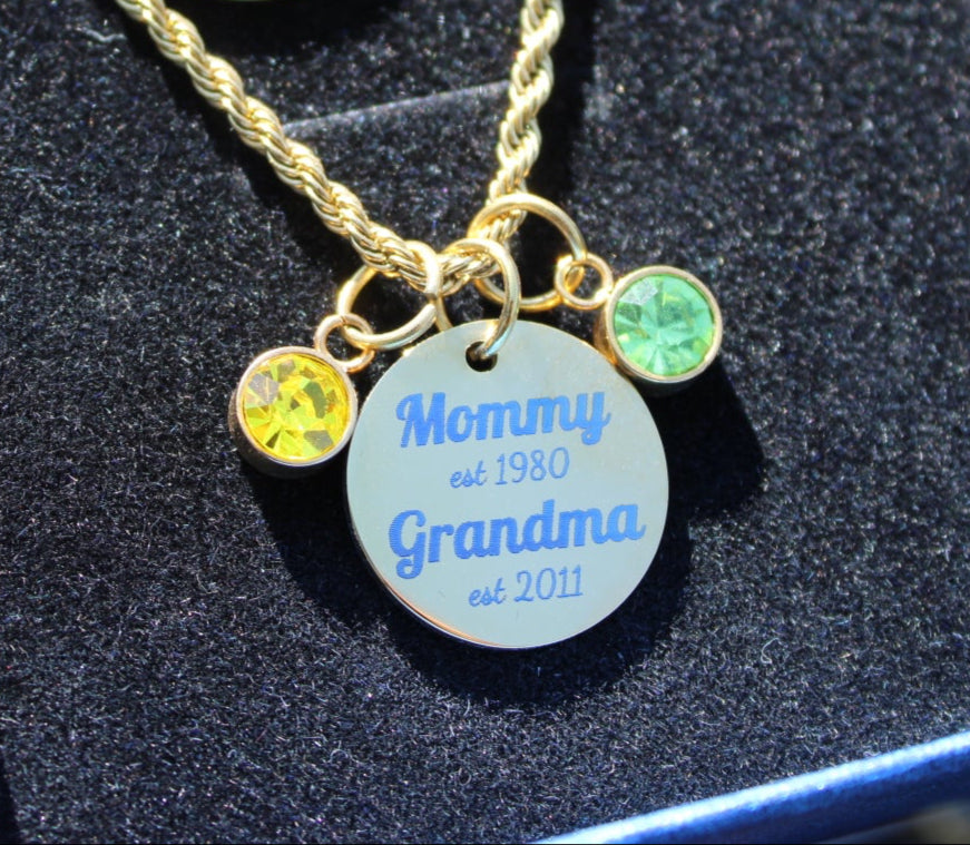 Personalized Year Established Mom & Grandma Birthstone Necklace