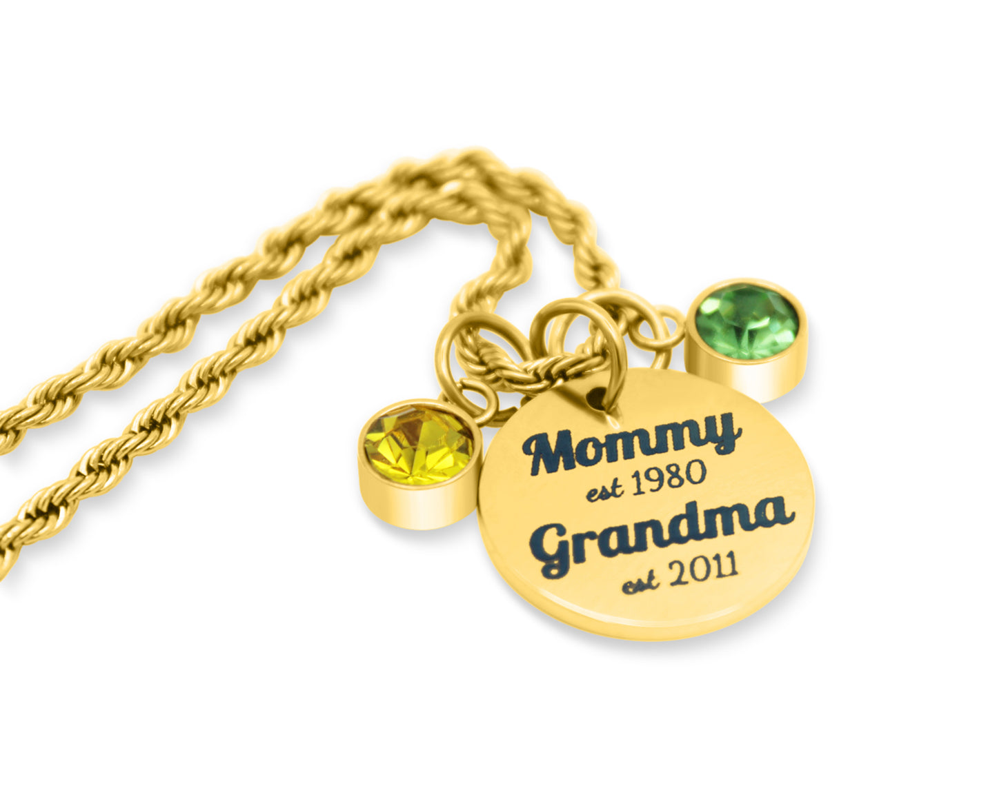 Personalized Year Established Mom & Grandma Birthstone Necklace