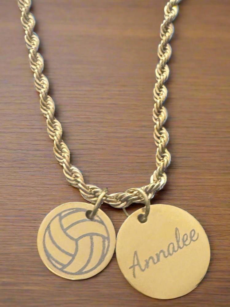 Volleyball - Personalized Gold Two Charm Volleyball Necklace