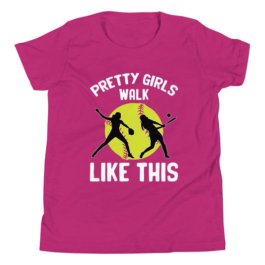 Pretty Girls Walk Softball Youth Short Sleeve T-Shirt