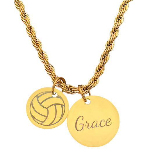 Volleyball - Personalized Gold Two Charm Volleyball Necklace