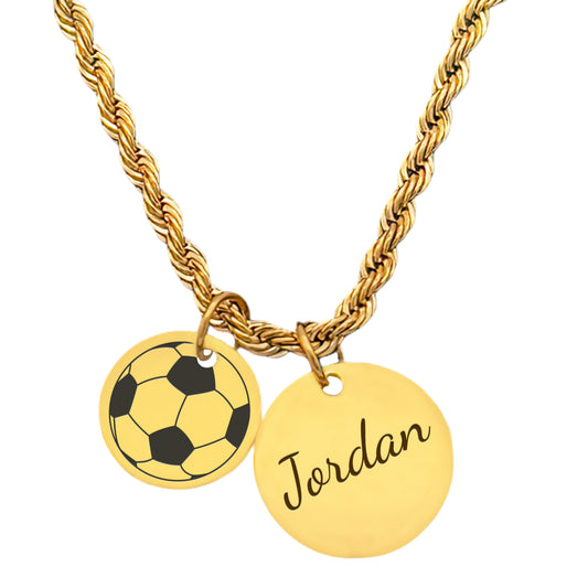 Soccer - Personalized Gold Two Charm Soccer Necklace