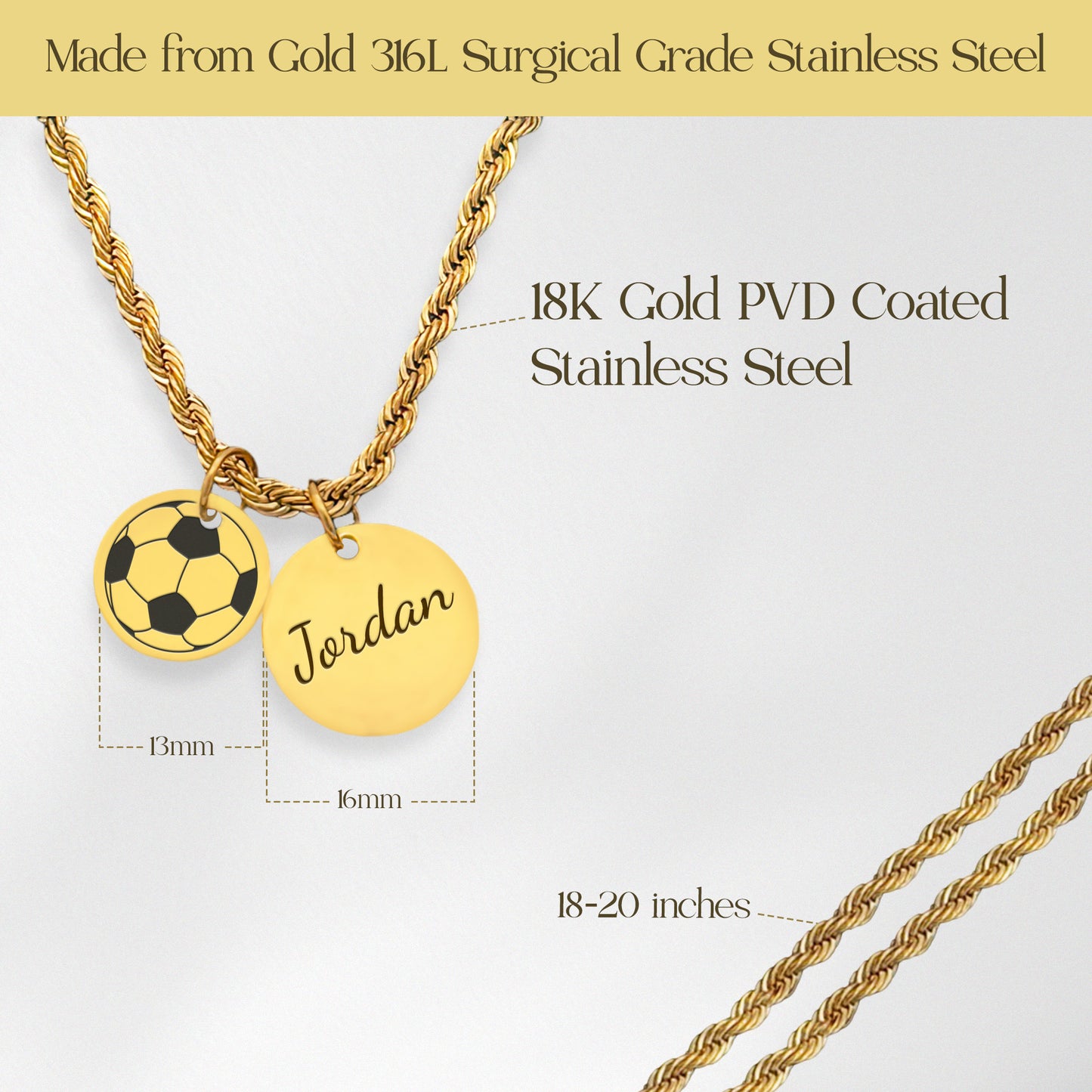 Soccer - Personalized Gold Two Charm Soccer Necklace