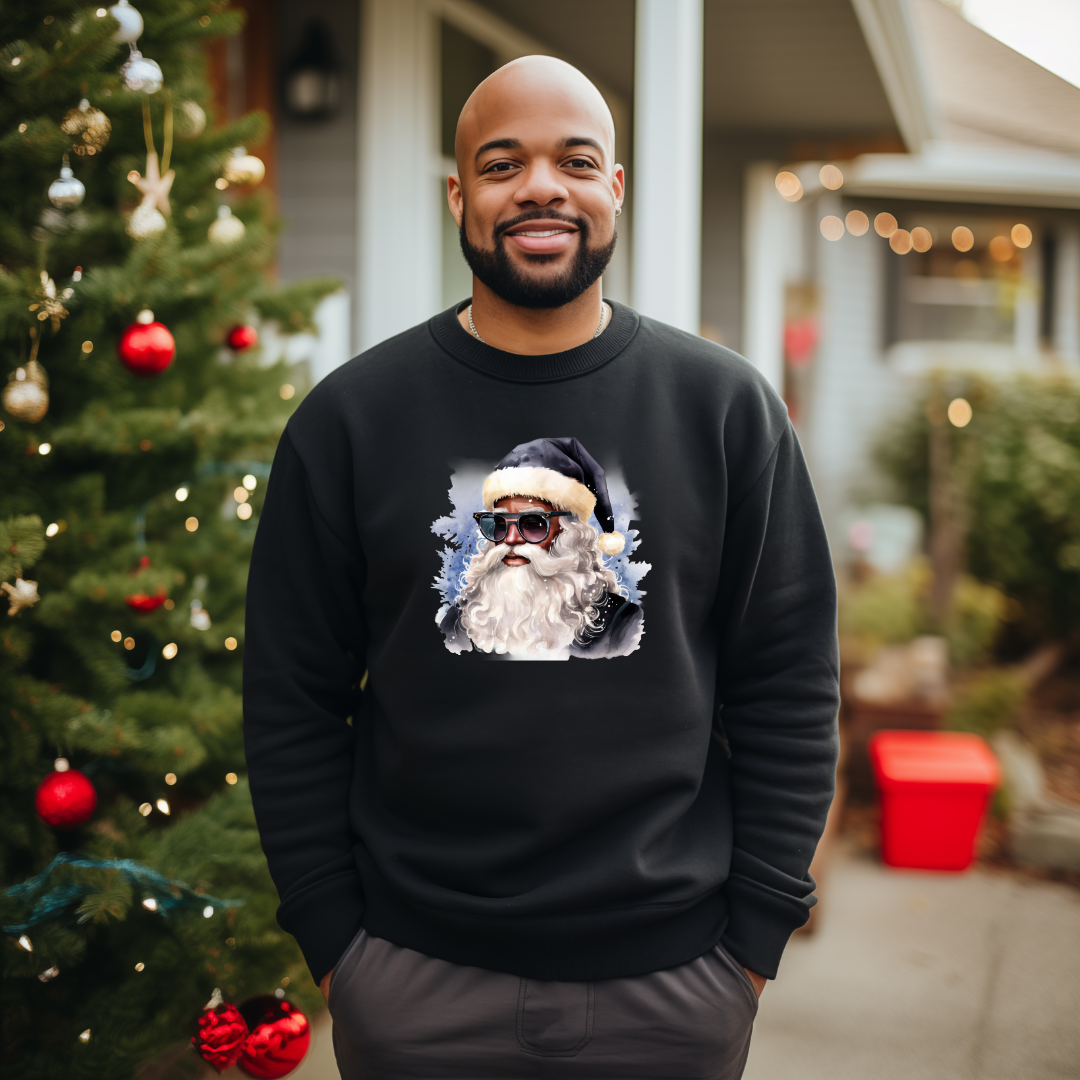 Blue Hat Sunglasses Black Santa Unisex Crewneck Sweatshirt