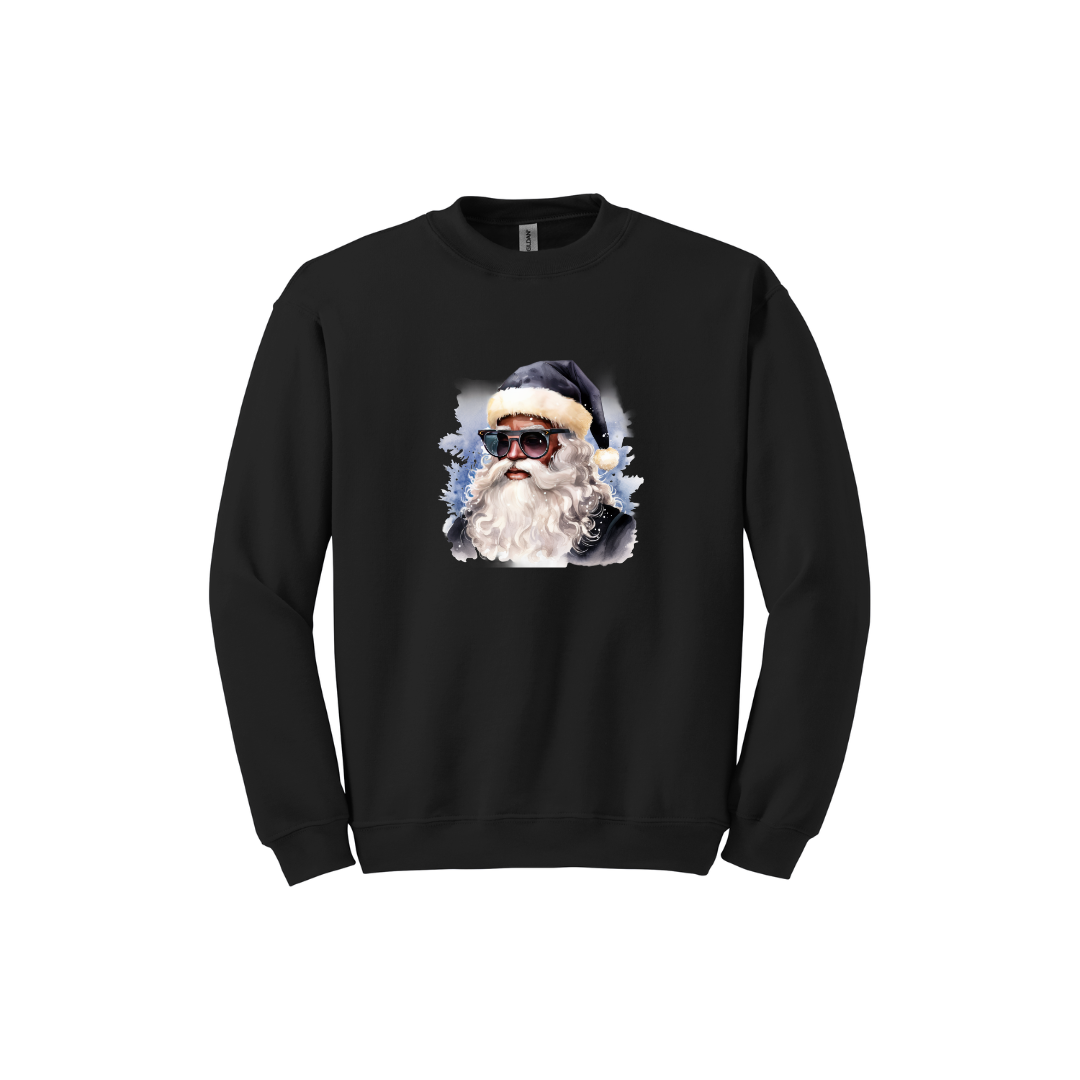 Blue Hat Sunglasses Black Santa Unisex Crewneck Sweatshirt