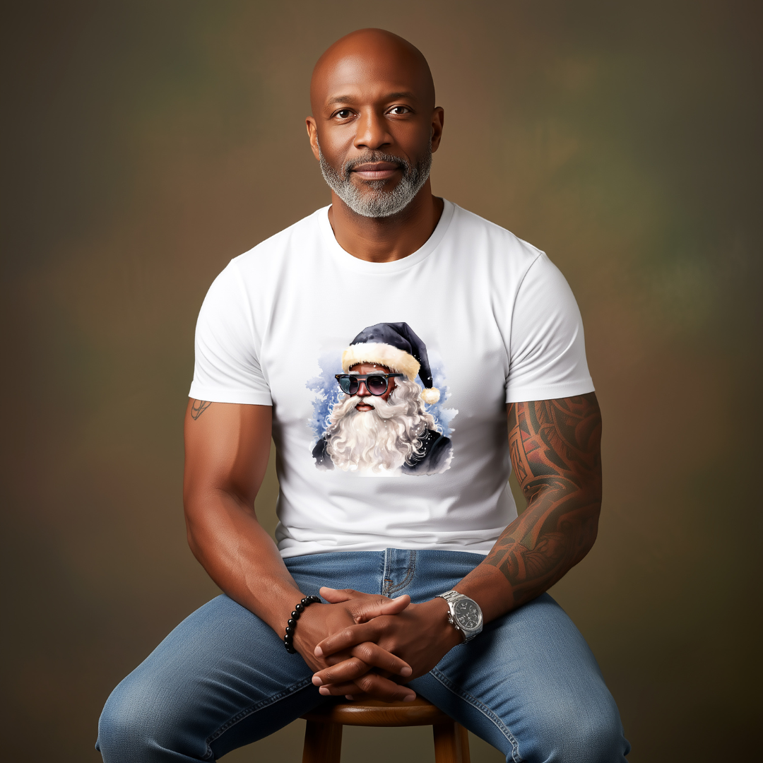 Blue Hat Sunglasses Black Santa Unisex T-Shirt