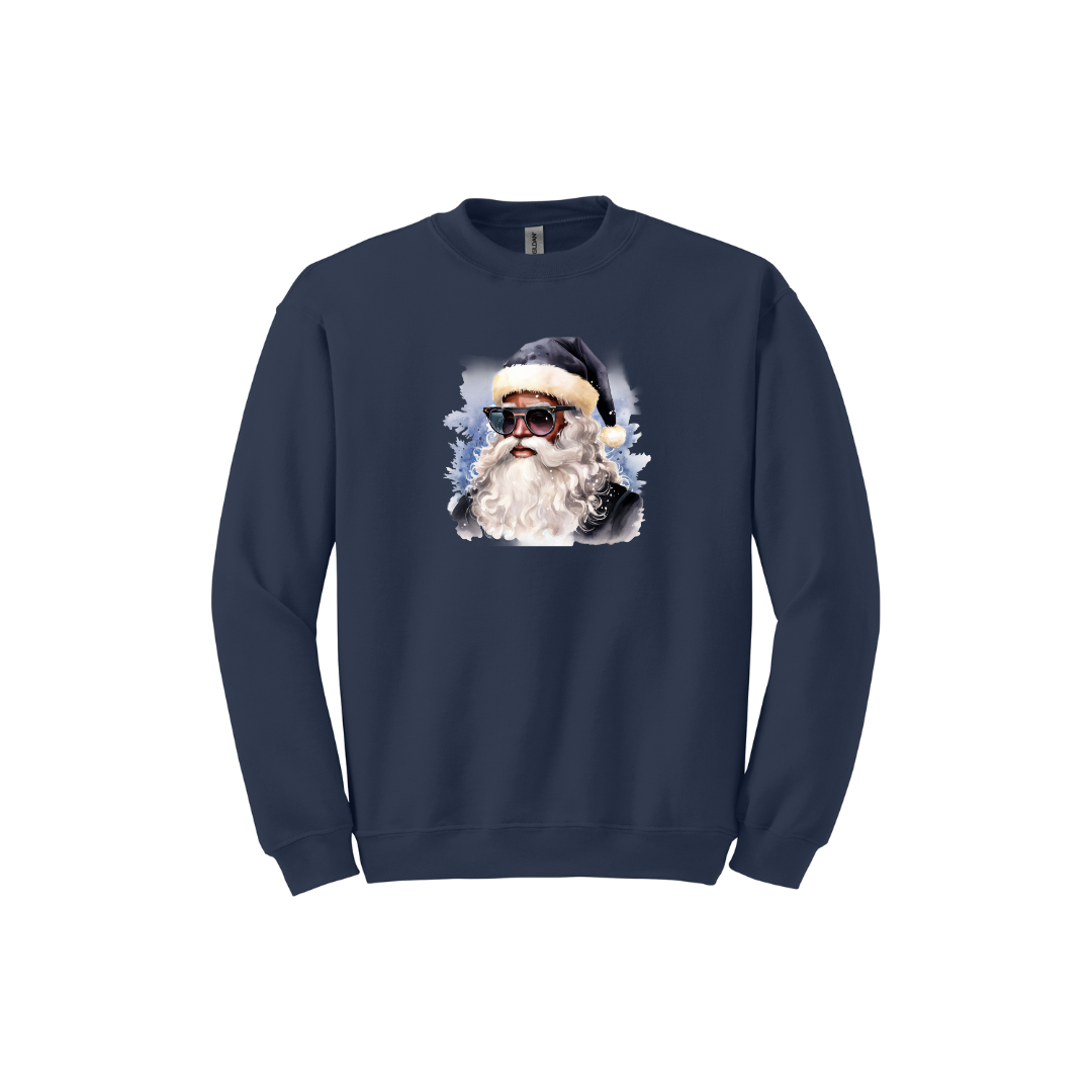 Blue Hat Sunglasses Black Santa Unisex Crewneck Sweatshirt