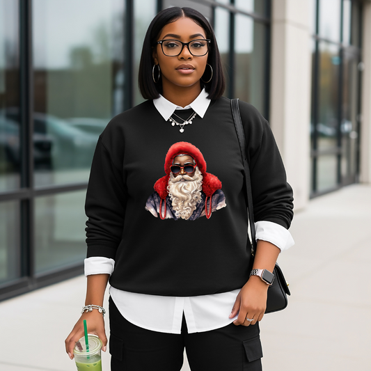 Red Hat Sunglasses Black Santa Crewneck Sweatshirt Adult