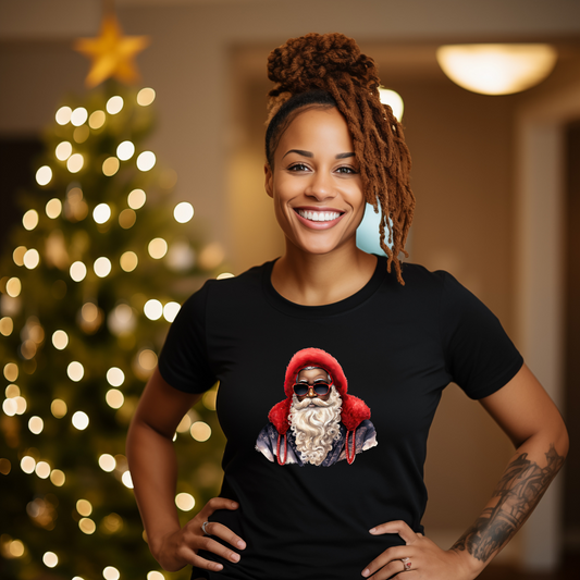 Red Hat Sunglasses Black Santa T-Shirt Adult