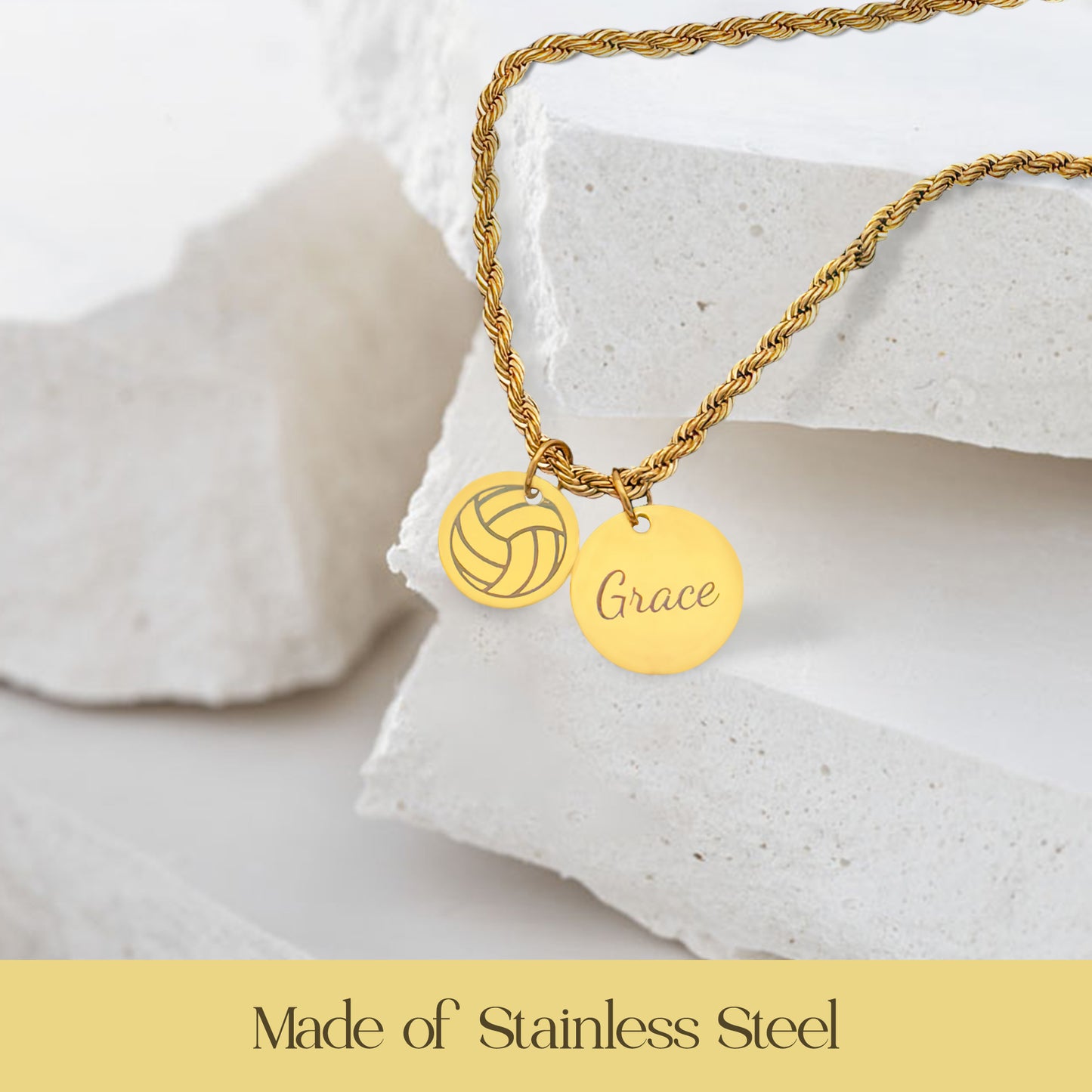 Volleyball - Personalized Gold Two Charm Volleyball Necklace