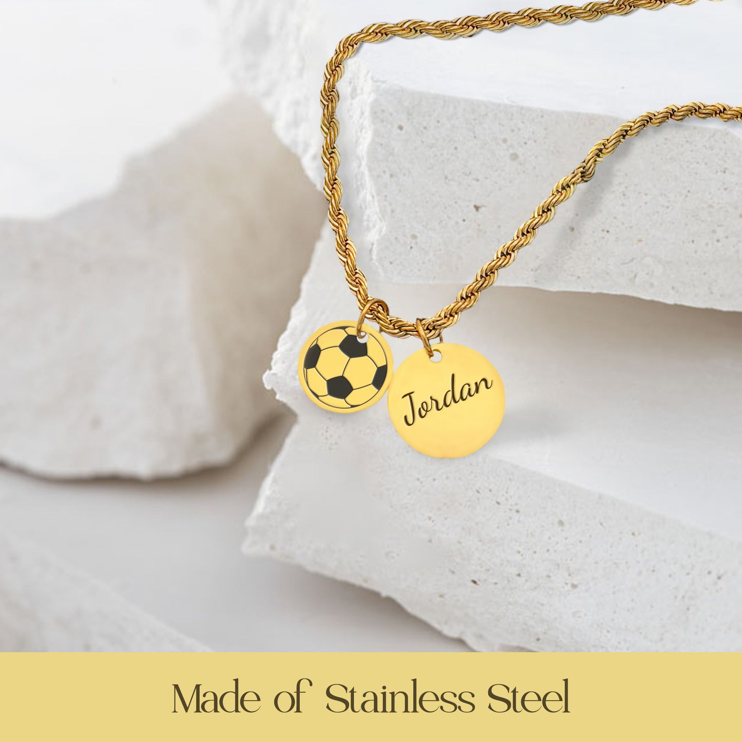 Soccer - Personalized Gold Two Charm Soccer Necklace