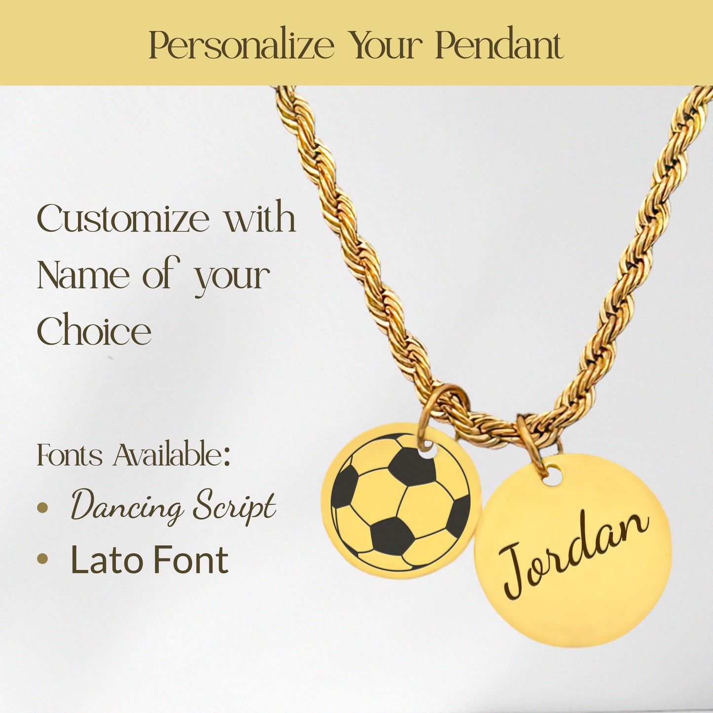 Soccer - Personalized Gold Two Charm Soccer Necklace