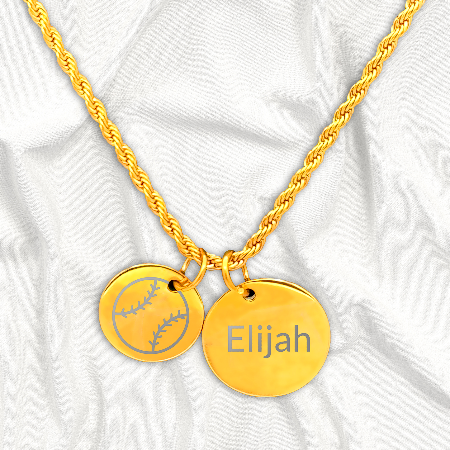 Baseball - Personalized Gold Two Charm Baseball Necklace