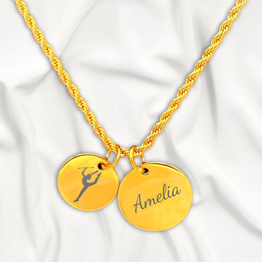 Baton Twirling - Personalized Gold Two Charm Baton Twirler Necklace